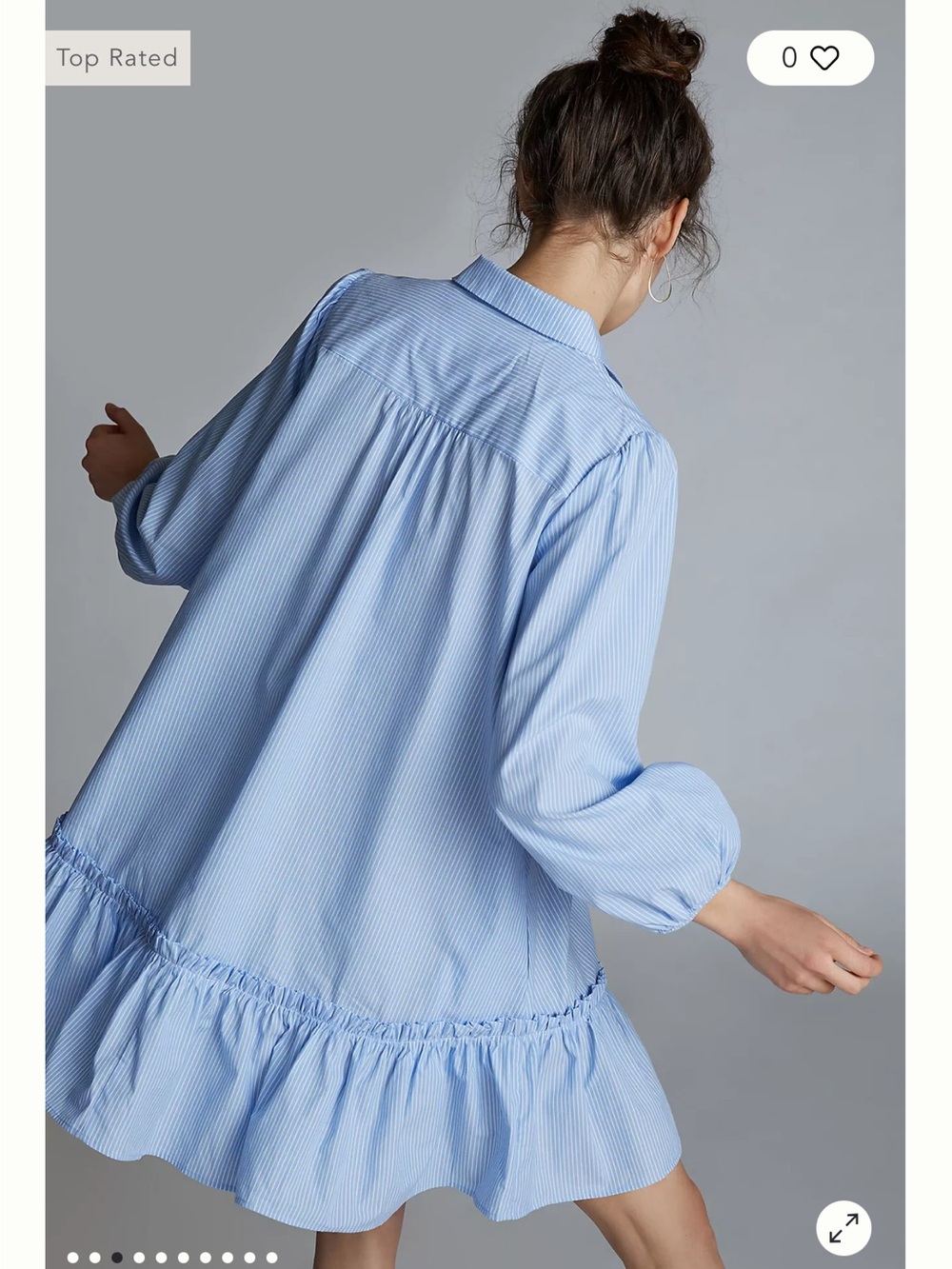Anthropologie Sky Blue Striped Ruffle-Hem Midi Shirt Dress - Picture 3 of 10